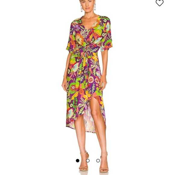 Le Superbe Gypsy Muse Midi Short Sleeve Dress  Cherry Lotus Land Floral Size 4 - Picture 1 of 12